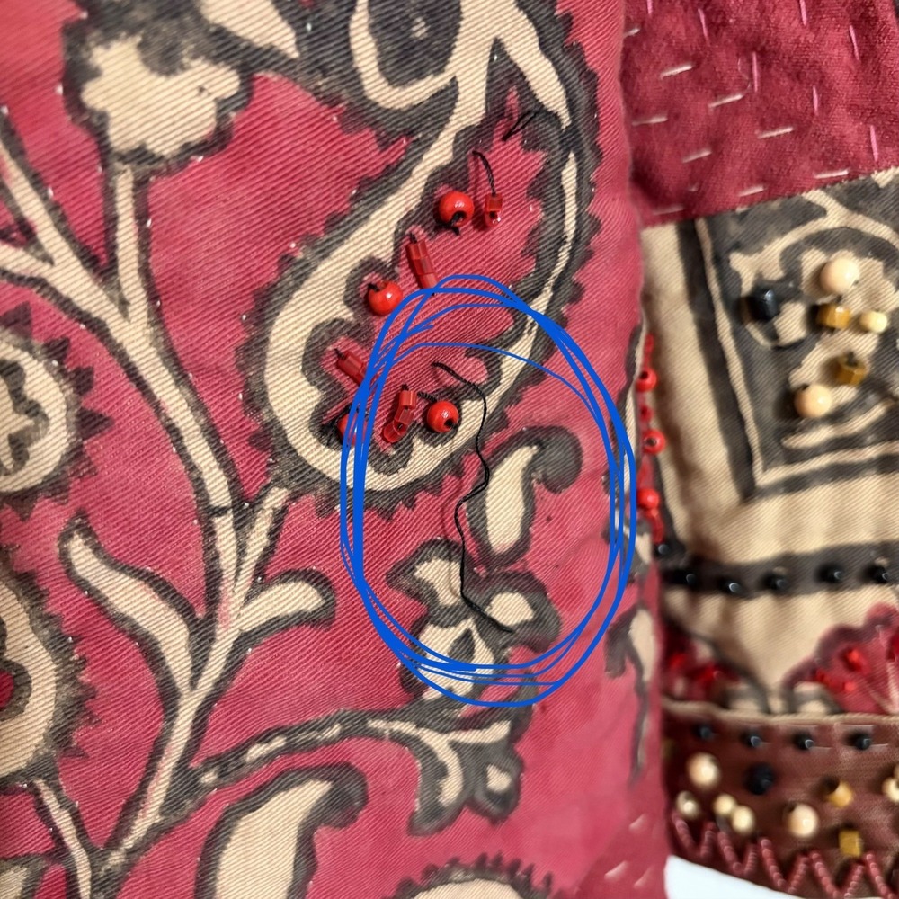 Happy Bird Samarkand Quilted Boho Jacket Uzbek Art To Wear Beaded Tassel Coat S - Picture 9 of 13